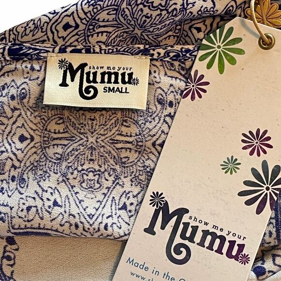 Show Me Your Mumu Shiloh Slip Dress White Blue Spaghetti Straps Small - Picture 3 of 10